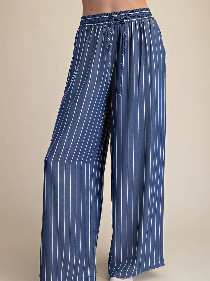 Striped Flowy Pants in Indigo