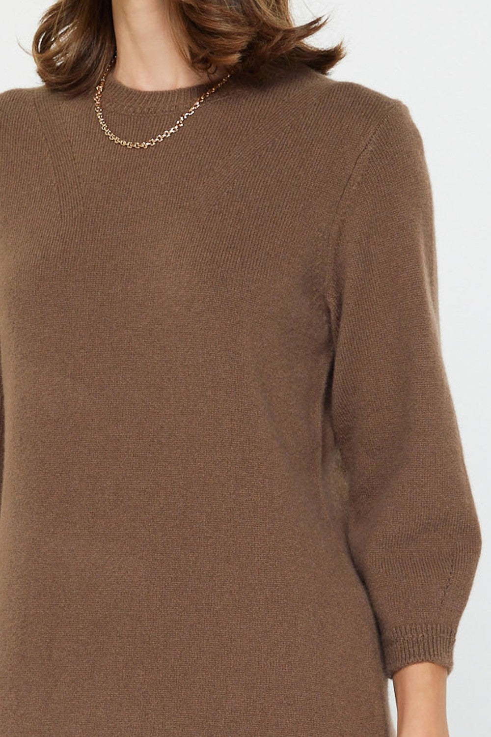 3/4 Sleeve Midi Sweater Dress in Brown