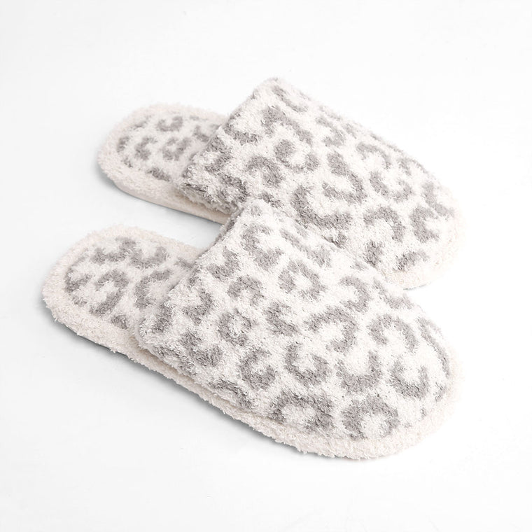 Leopard Slippers in Grey