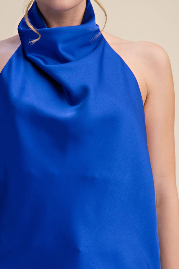 Silky Halter Neck Tank in Royal and Powder Blue