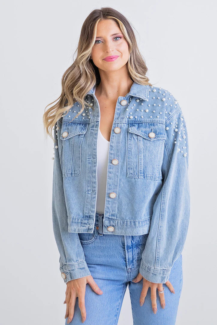 Karlie Denim Pearl Jacket in Light Wash