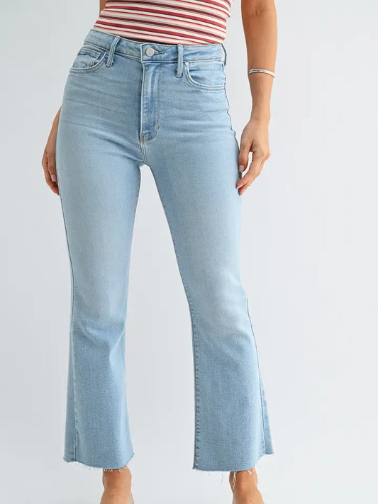 Just Black Denim High Rise Cropped Tonal Flare in Light Wash