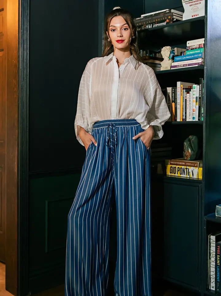 Striped Flowy Pants in Indigo