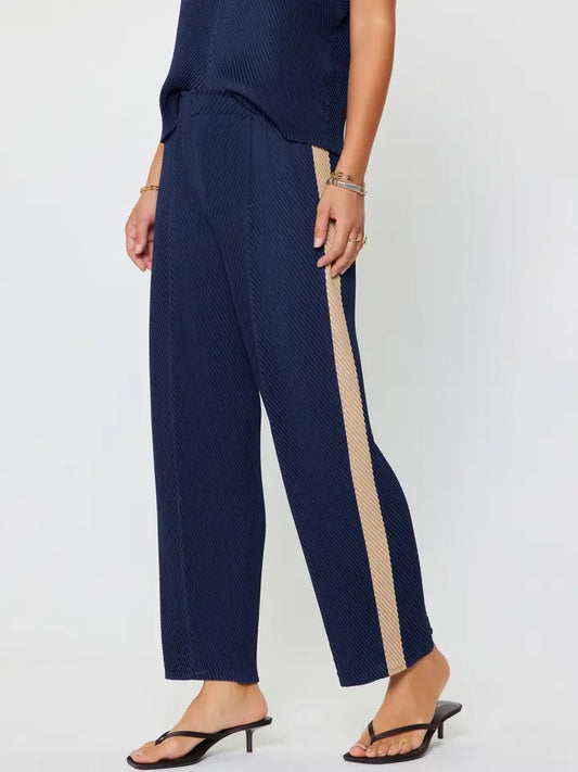 Pleated Tapered Pants W/Side Panels in Navy