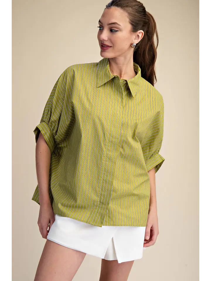 Kimono Sleeve Buttonfront Top in Olive