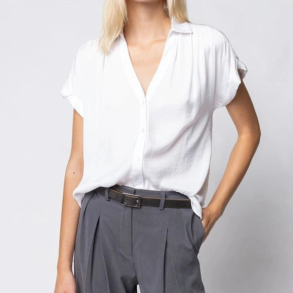 Silky Buttonfront Blouse in Off White