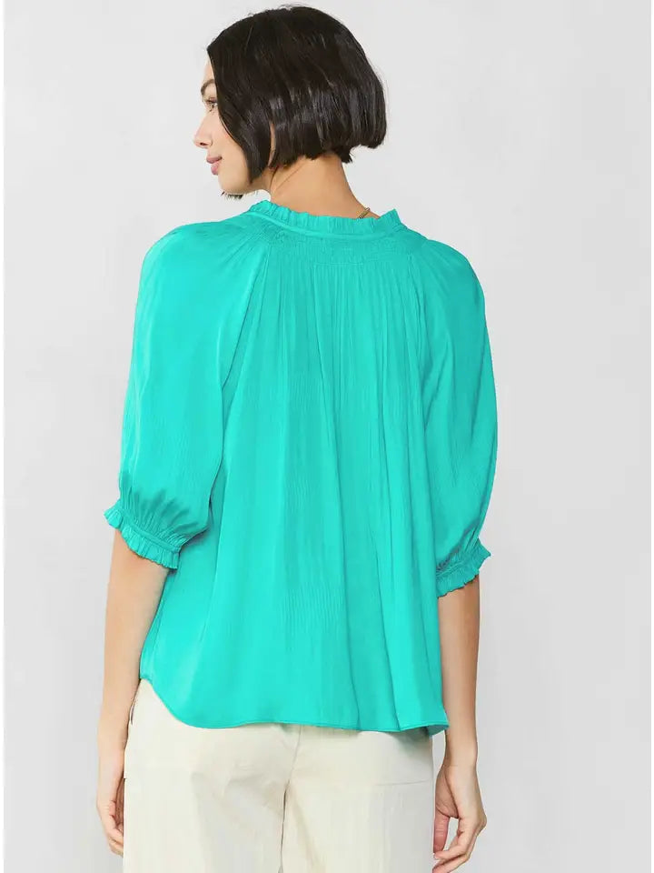 Sleeveless Pleated Blouse in Turquoise