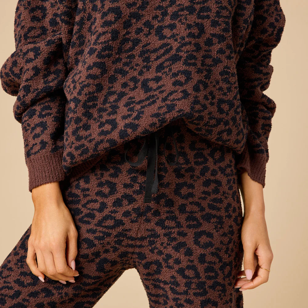 Softies Marshmellow Leopard Crew Neck Lounge Set in Wild Espresso