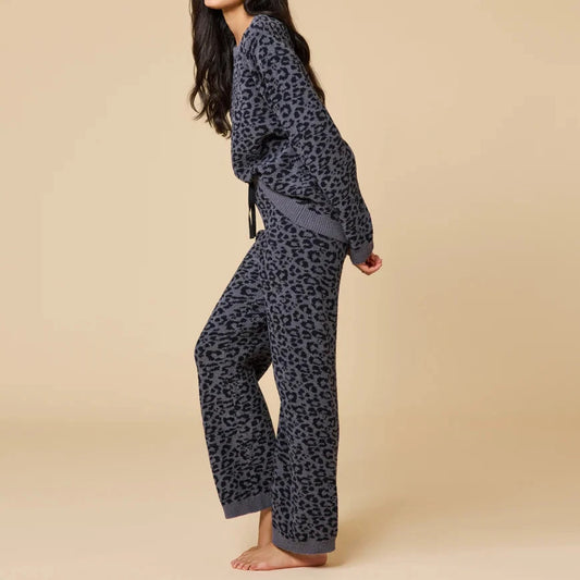 Softies Marshmallow Leopard Crew Neck Lounge Set in Wild Grey