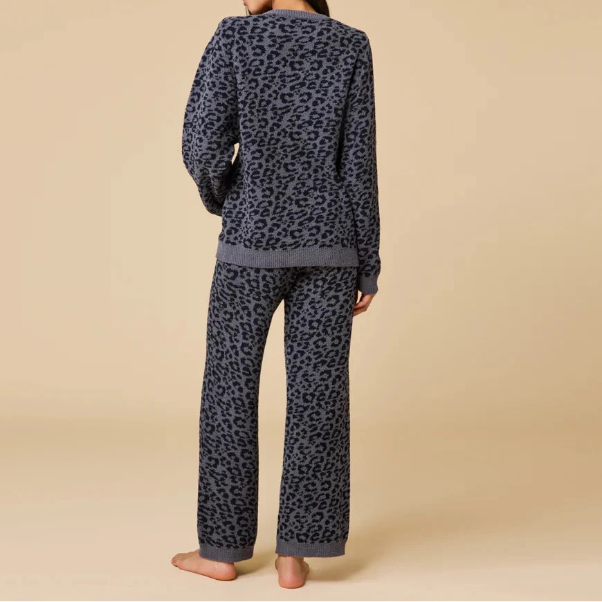 Softies Marshmallow Leopard Crew Neck Lounge Set in Wild Grey