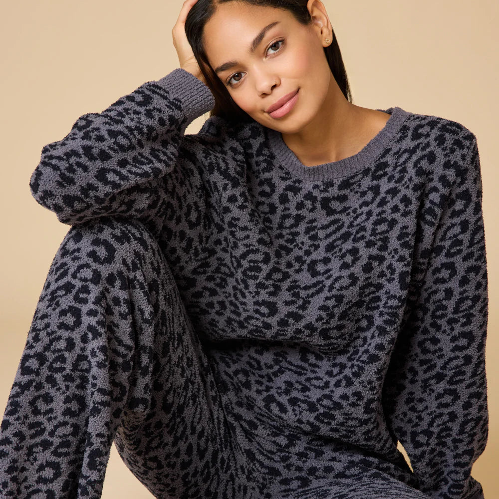Softies Marshmallow Leopard Crew Neck Lounge Set in Wild Grey