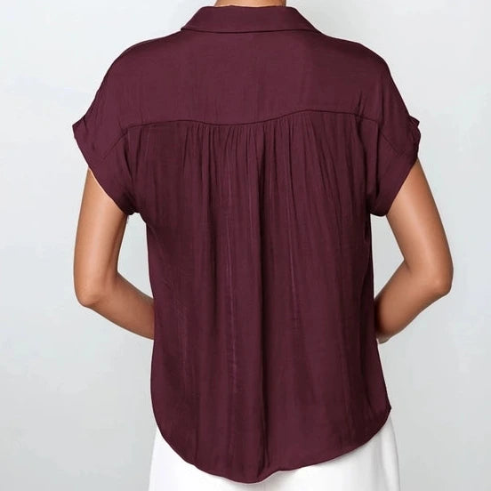 Silky Buttonfront V-Neck in Wine