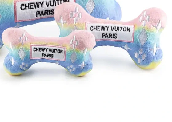 Chewy Vuitton Bone Toy in Ombre Pink