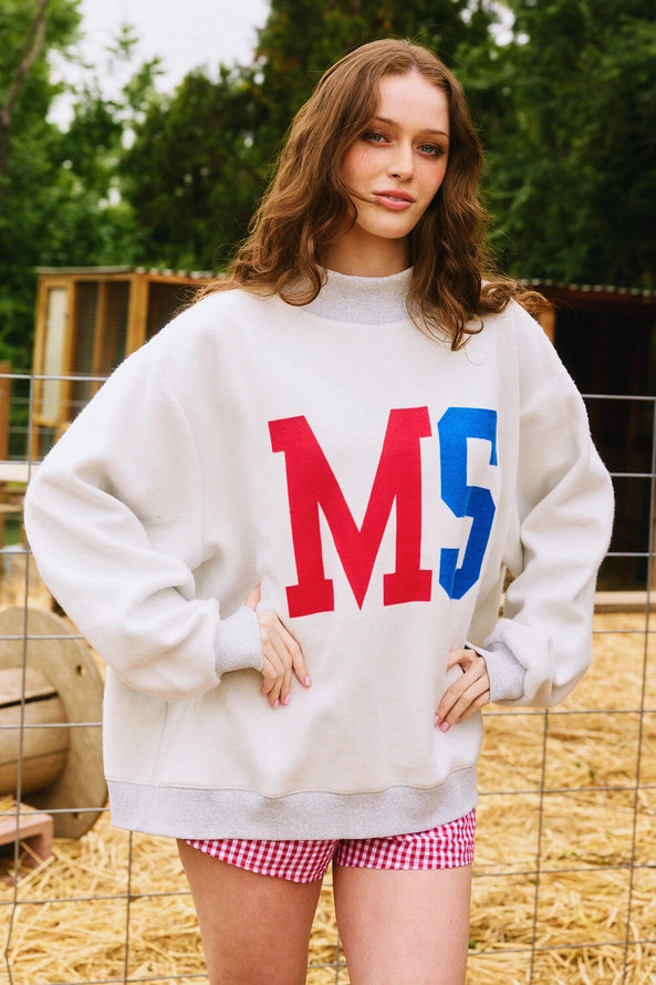 Reversible Mock Neck Sweatshirt in Heather Grey Mississippi/MS