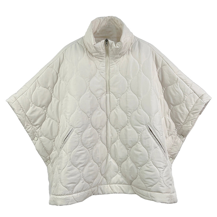 Oversized Quilted Half Zip Poncho in Ivory
