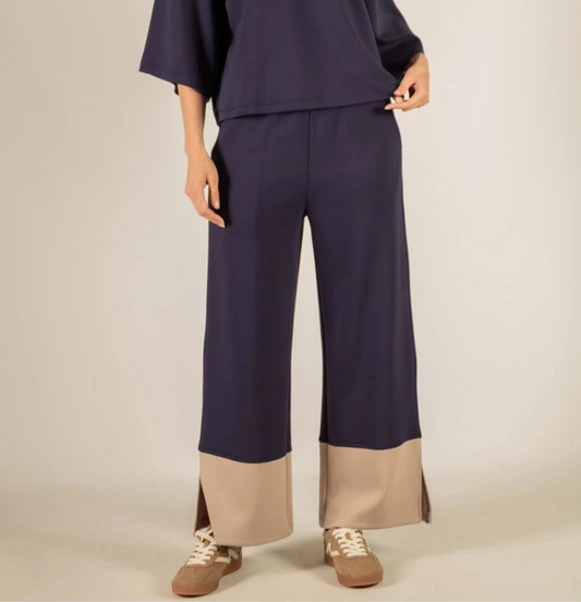 P.Cill Colorblock Band Wide Leg Pants in Navy