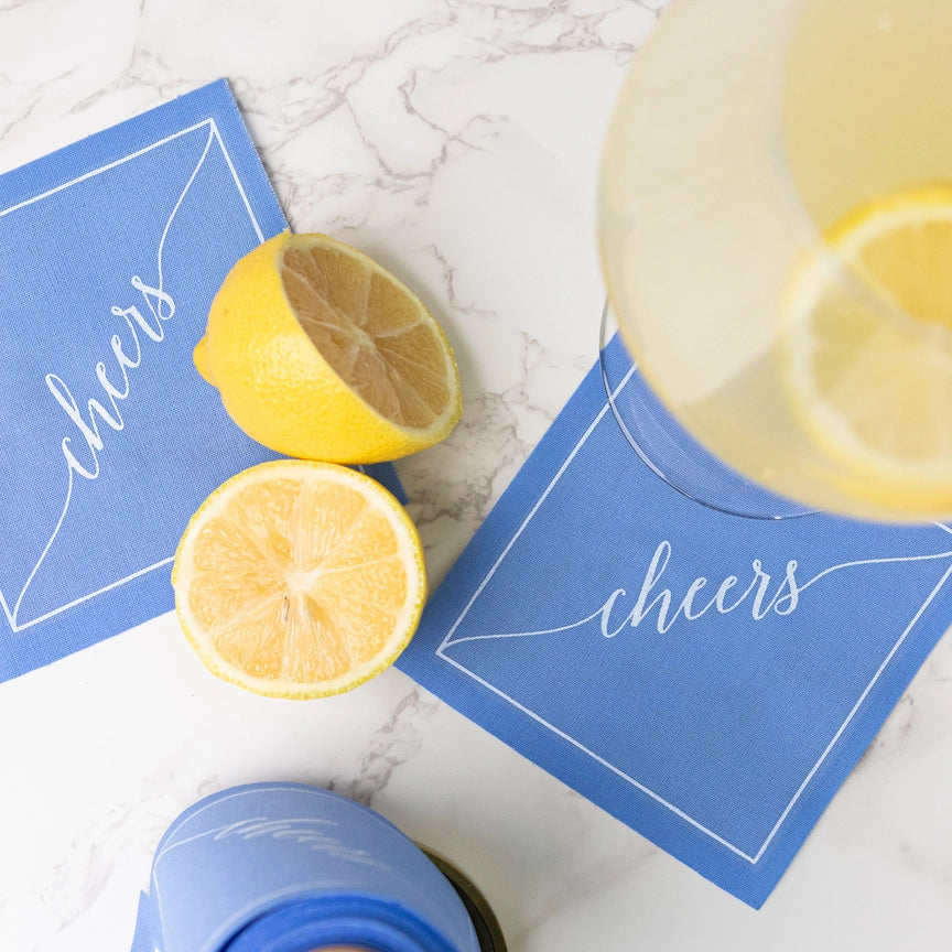 50/ct Rolled Cocktail Napkins in Blue Cheers