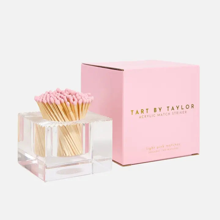 Acrylic Square Match Striker with Light Pink Matches