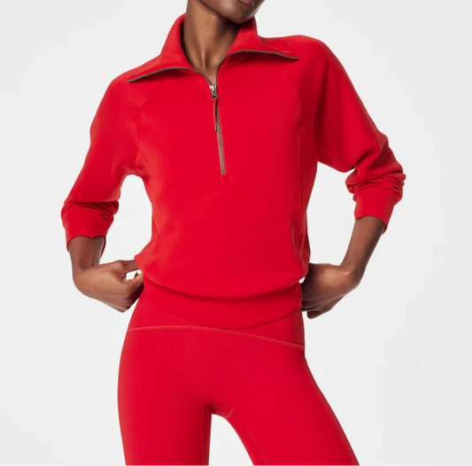 Spanx Air Essentials Half Zip Pullover in Red