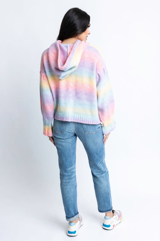 Karlie Hooded Sweater in Rainbow Pastel