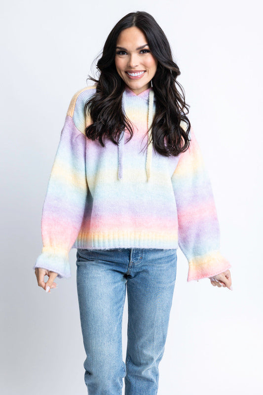 Karlie Hooded Sweater in Rainbow Pastel