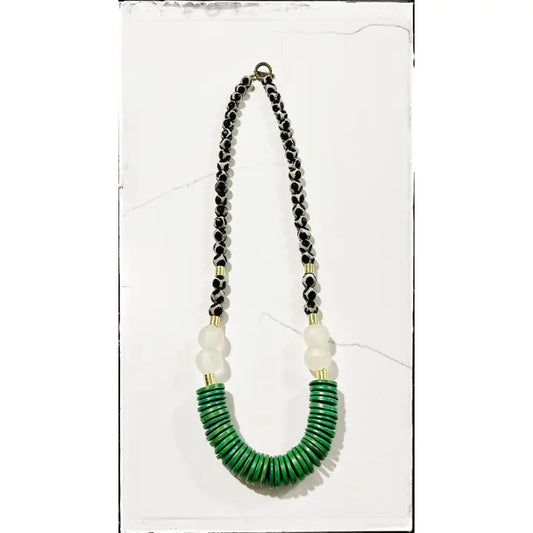 Dalmation Bead Necklace in Green