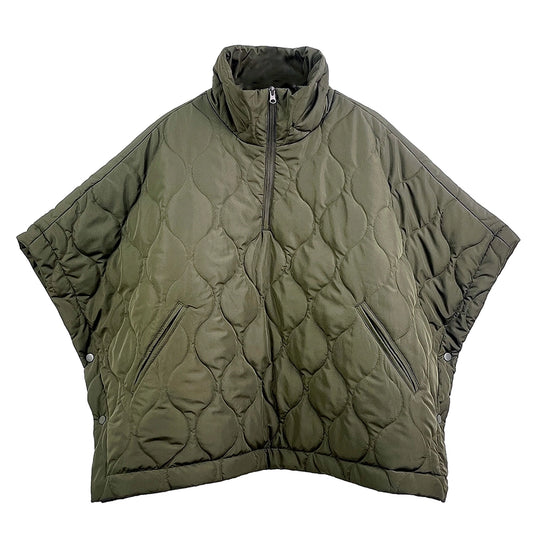 Oversized Quilted Half Zip Poncho in Olive