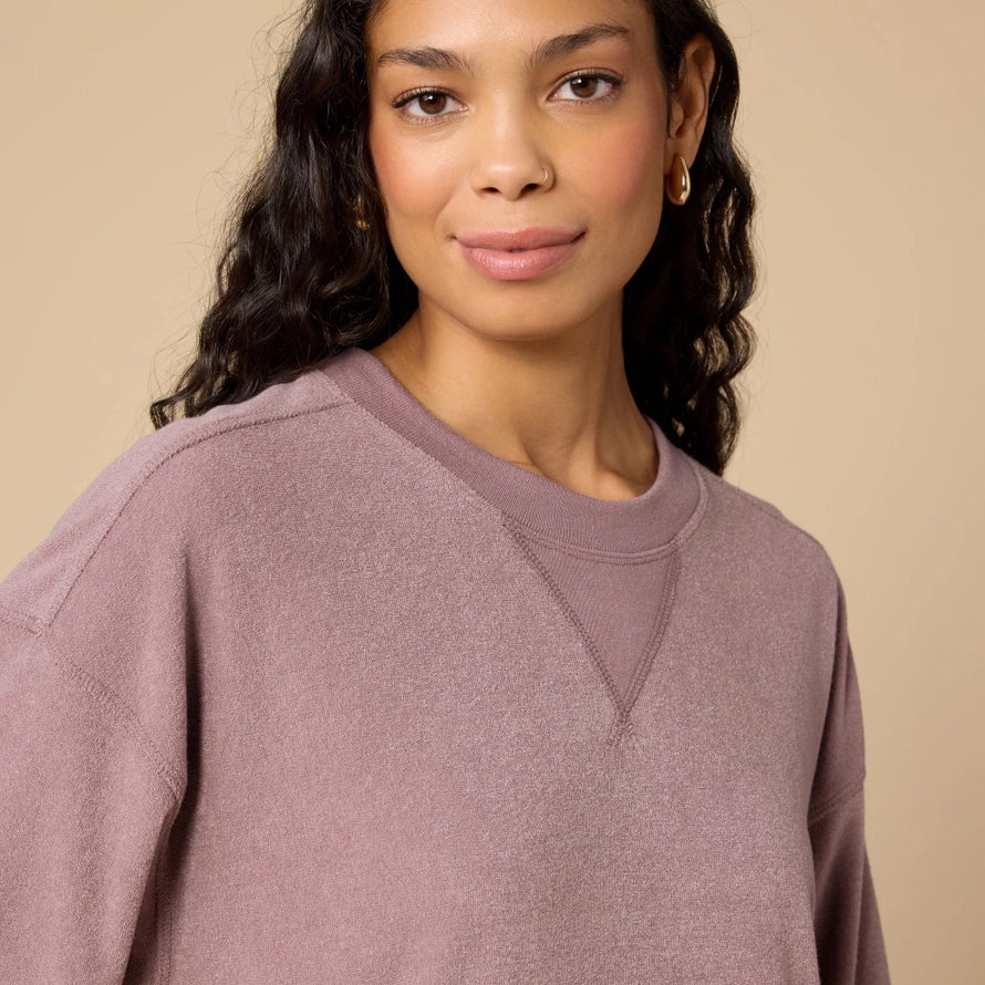 Softies Terry Cropped Sleeve Crew Neck Wide Leg Pant Set