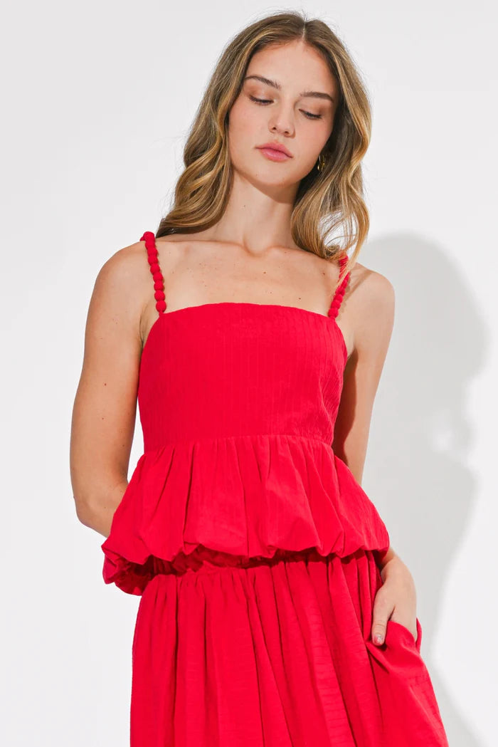 Adelyn Rae Holly Bubble Baby Doll Top in Red