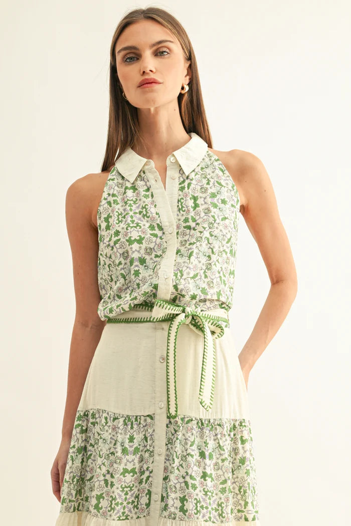 Adelyn Rae Bailee Halter Shirt in Green Multi