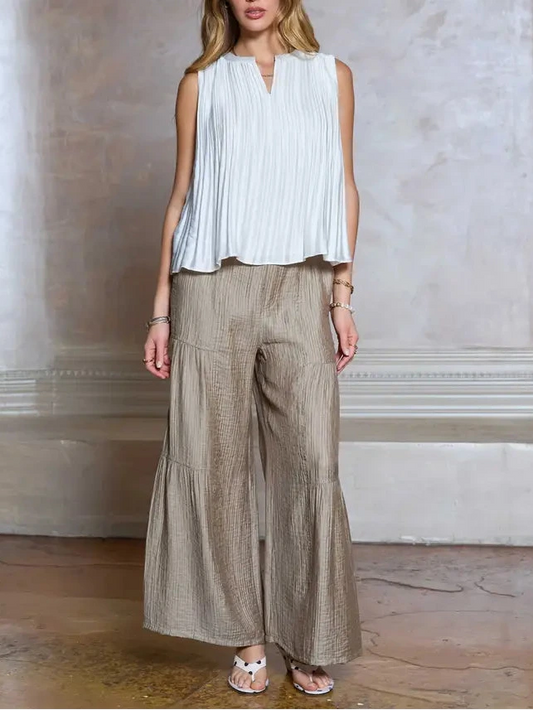 Pleated Sleeves Blouse in White and Amber