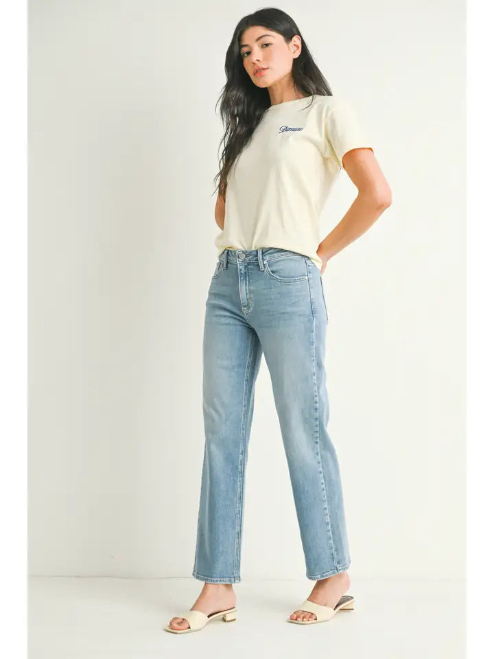 Just Black Denim Mid Rise Stretchy Straight Leg in Light Wash