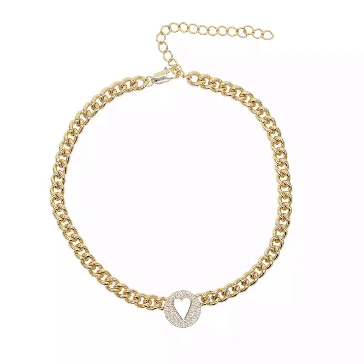 Sahira Jewelry Pave Heart Chain Necklace