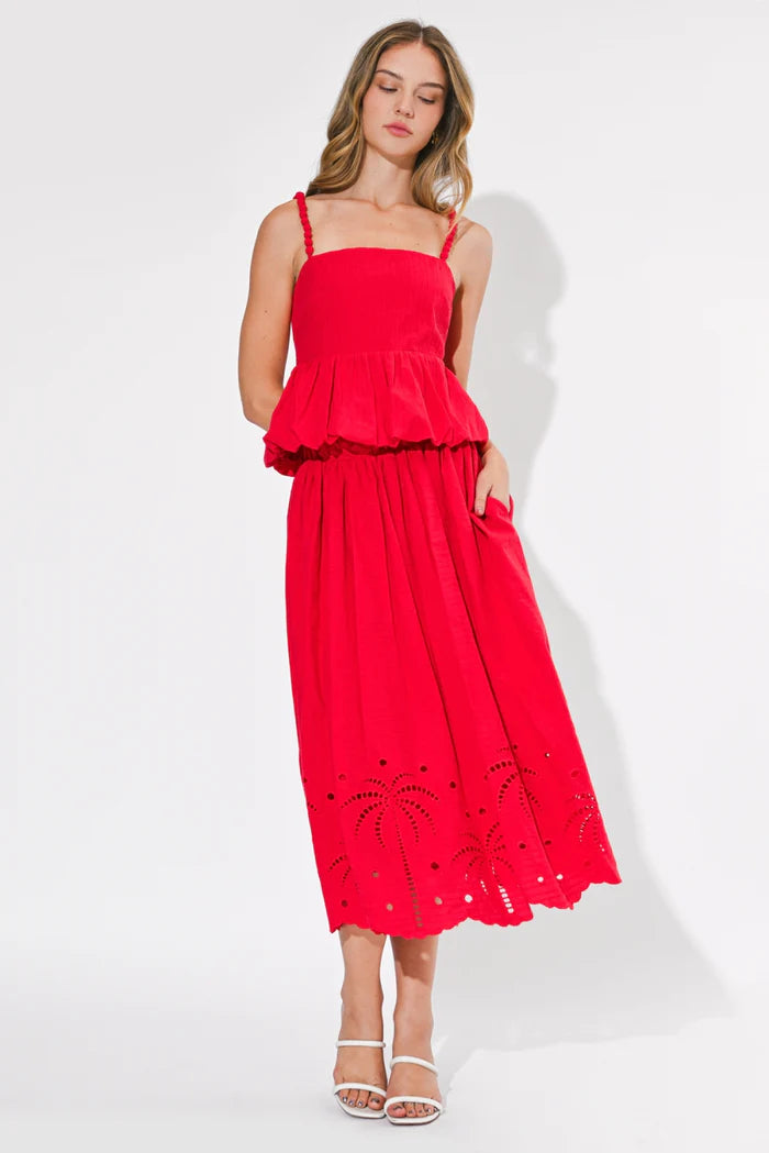 Adelyn Rae Holly Bubble Baby Doll Top in Red