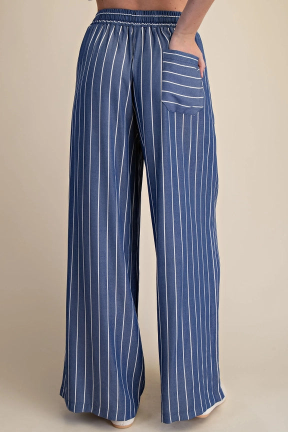 Striped Flowy Pants in Indigo