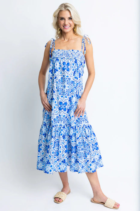 Karlie Poplin Smocked Top Dress in Amalfi Blue