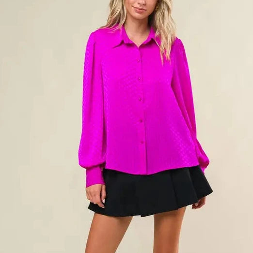 Textured Woven Buttondown in Hot Pink