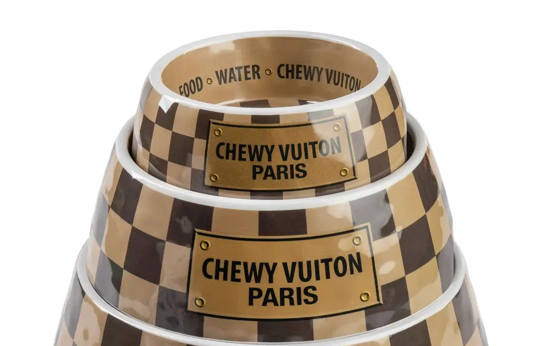 Checker Chewy Vuiton Dog Bowl