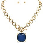 Gold Toggle Chain Square Stone Necklace