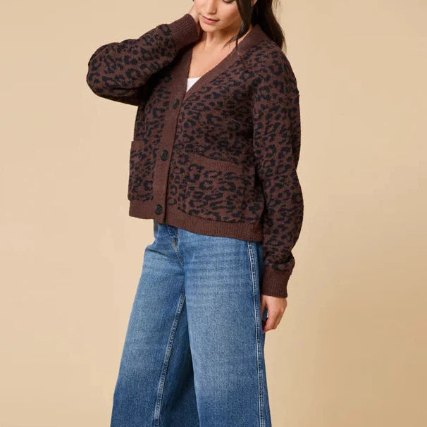 Softies Marshmellow Crop Cardigan in Wild Espresso