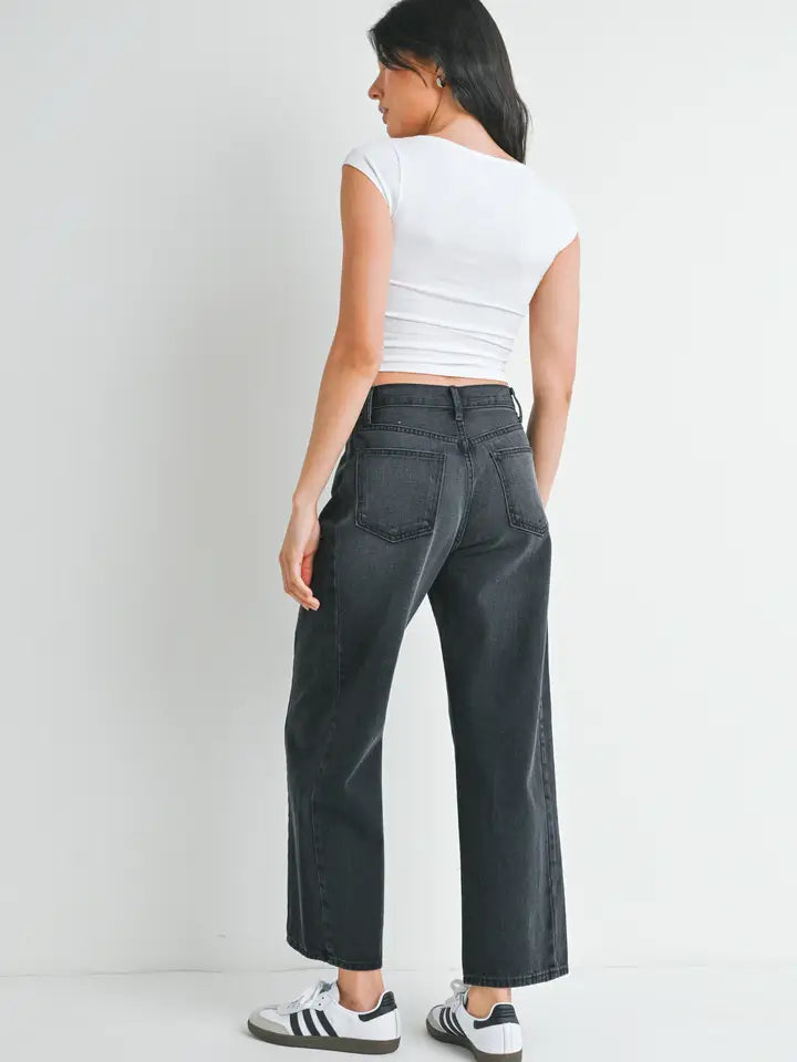 Just Black Denim High Rise Twist Seam Barrel Jeans in Washed Black