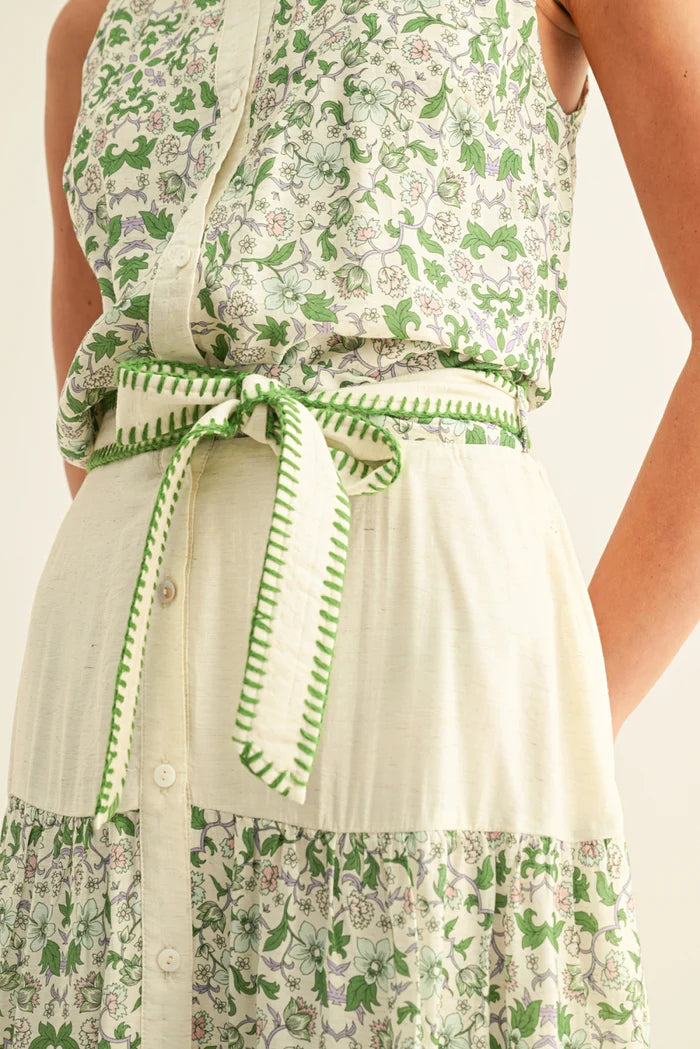 Adelyn Rae Blair Mixed Media Flared Midi Skirt in Green Multi
