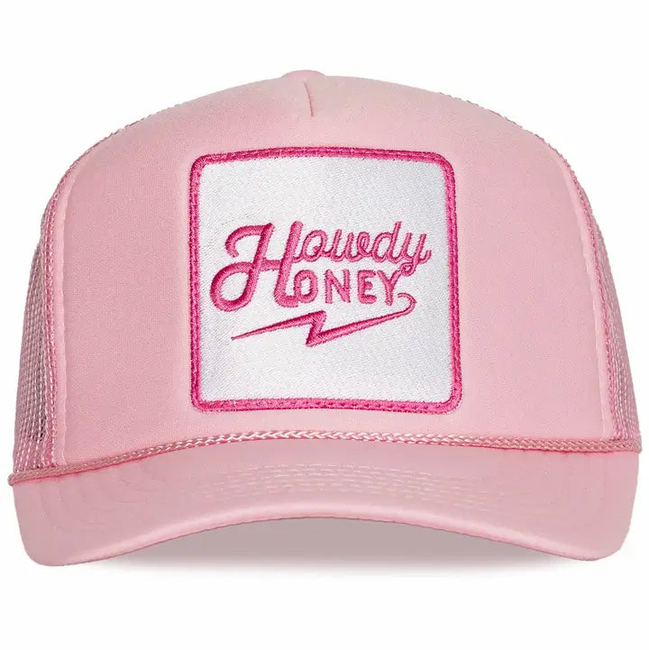 Howdy Honey Trucker Hat in Light Pink