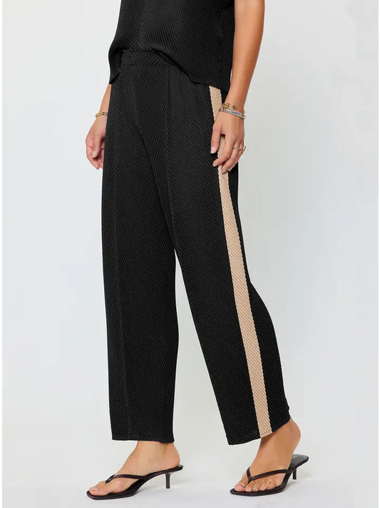 Pleated Tapered Pants W/Side Panels in Black