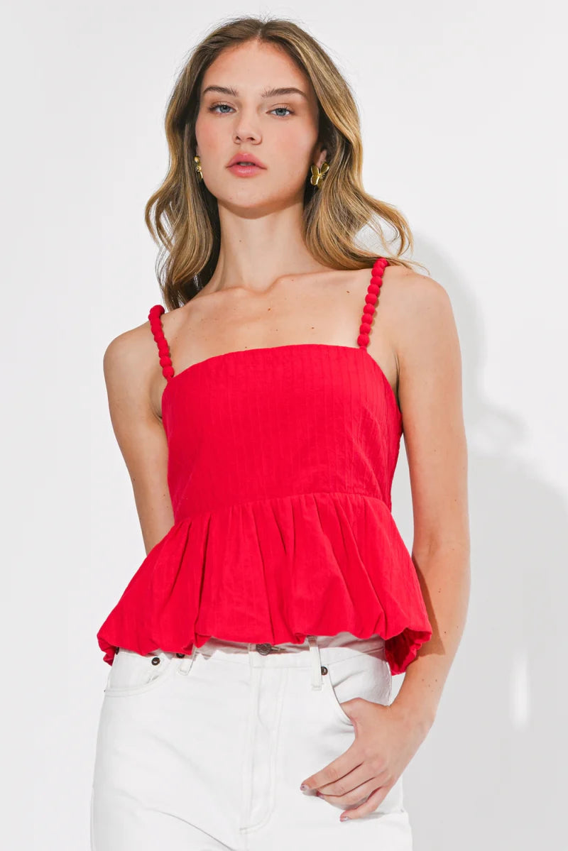 Adelyn Rae Holly Bubble Baby Doll Top in Red