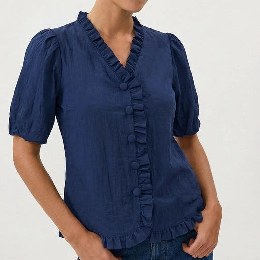 Ruffled Edge Blouse in Navy