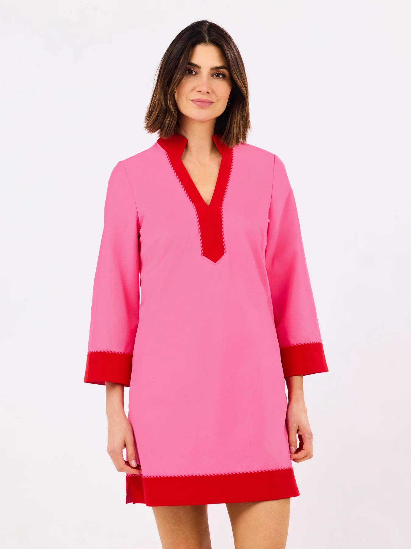 Brenda Dress in Pink+Red