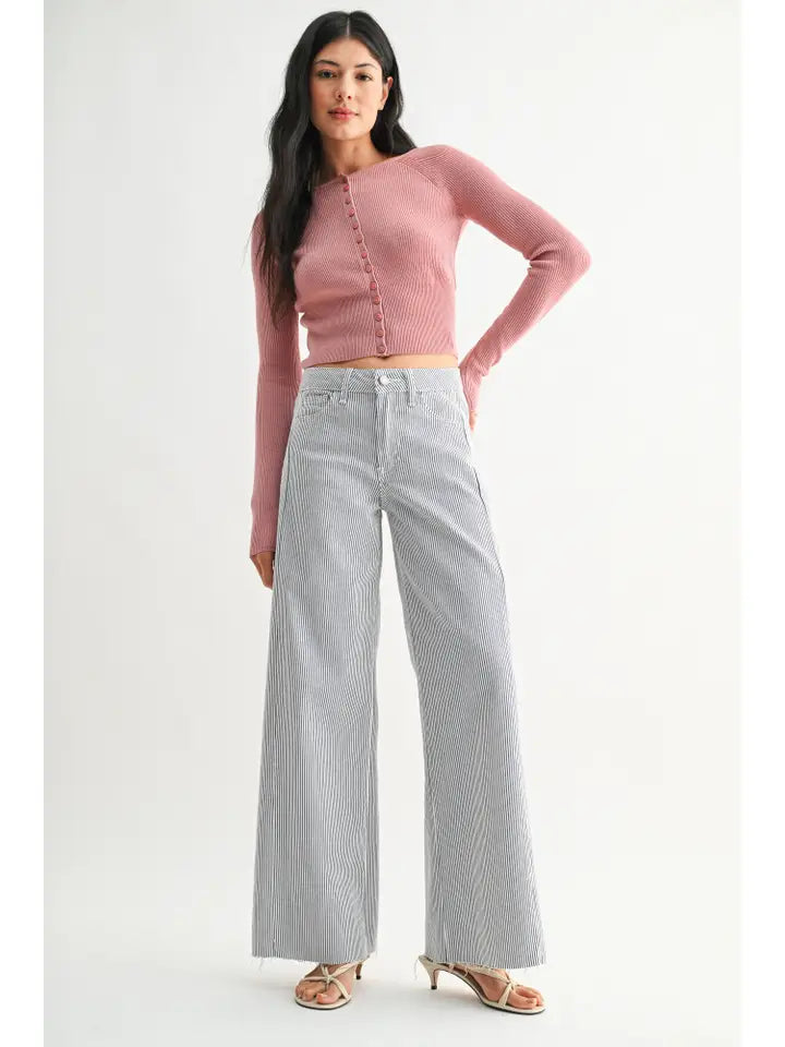 Just Black Denim Wide Leg Denim in Blue/White Stripe