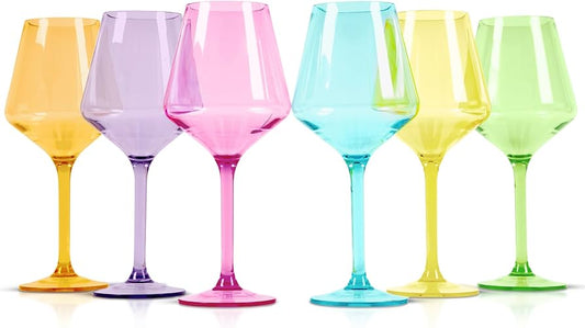 Acrylic Unbreakable Stemmed Wine Glasses Set of 6 in Bright