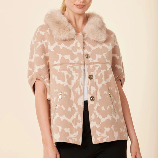 Faux Fur Trimmed Cardigan Cocoon in Cheetah